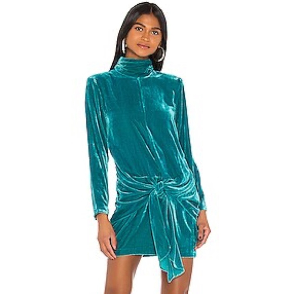 NWT L'Academie  Aida Turquoise Crushed Velvet Mini Party Dress Size XXS